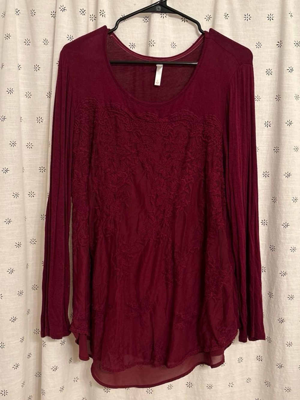 Xhilaration Burgundy Long-Sleeve Embroidered Top